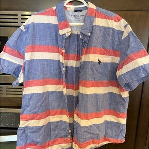 U.S. Polo Assn. Men's Casual Blue, Red, and White Striped Shirt